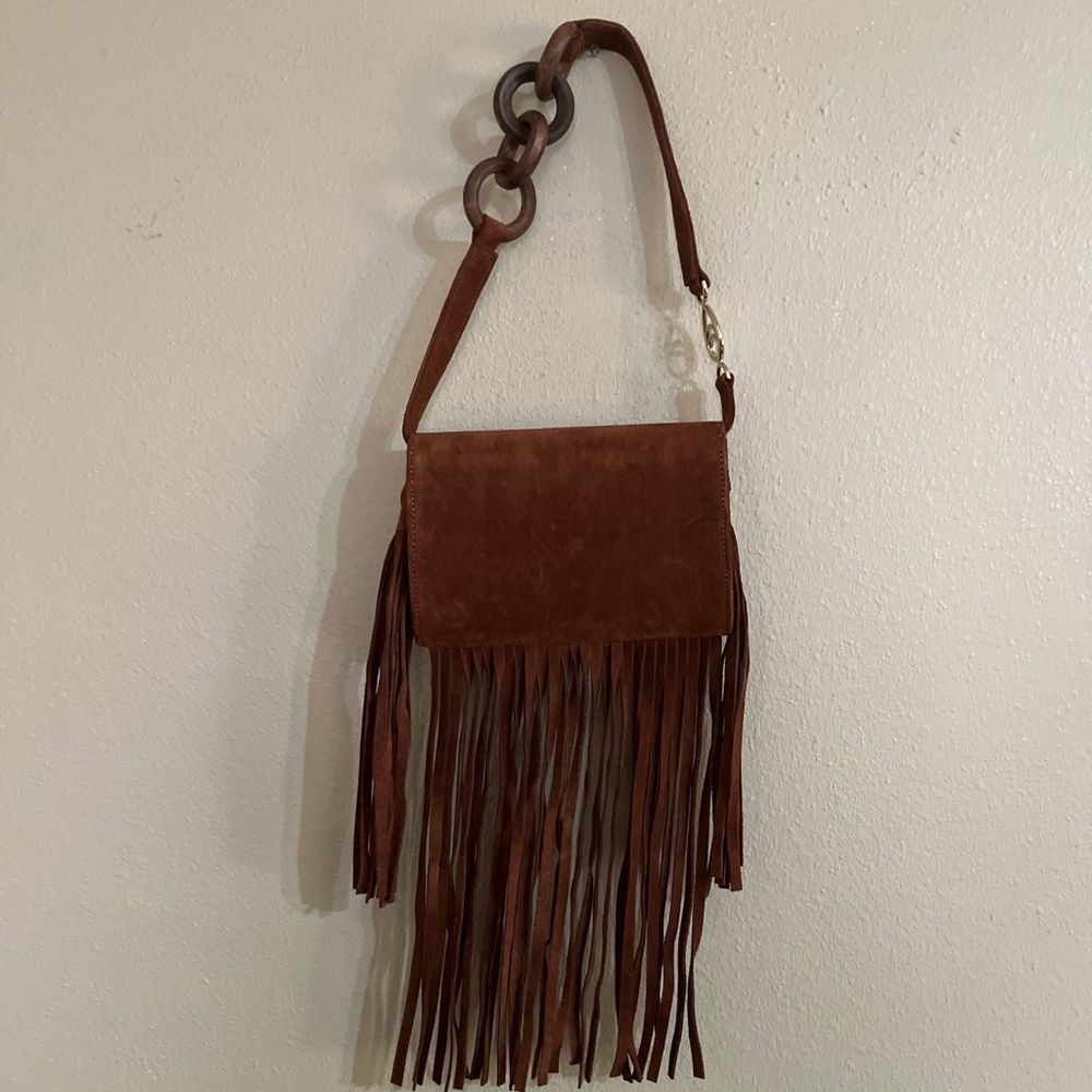 Brother Vellies Brown fringe crossbody bag with chain detail - Picture 8 of 14